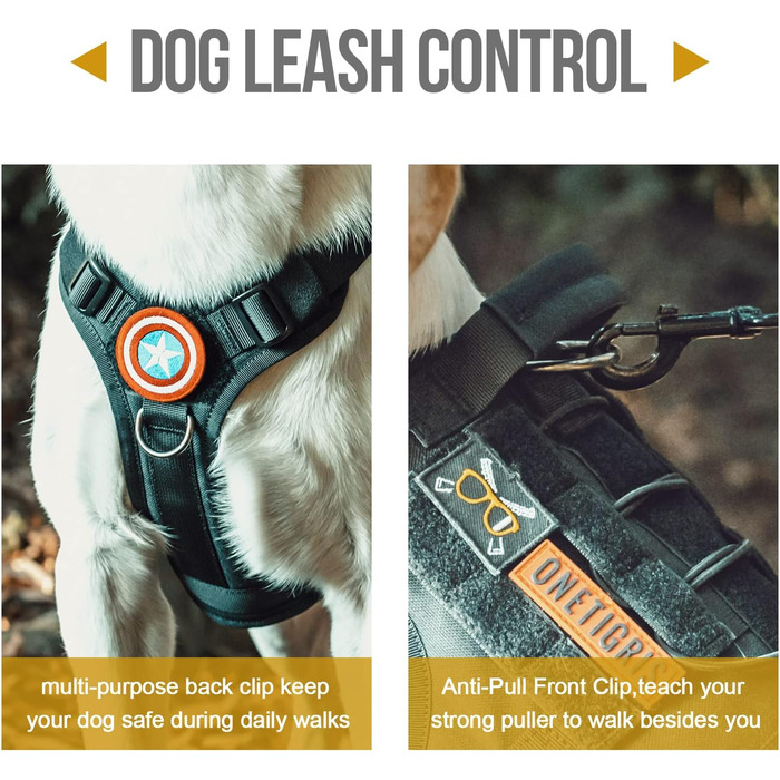 Тактичне обіднє оснащення для собак OneTigris Fire Watcher 2.0 з надійною металевою пряжкою, ручкою та MOLLE-системою, чорне