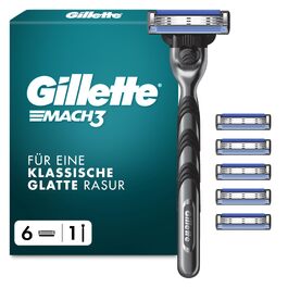 Бритва Gillette Mach 3 Standard для чоловіків, металева, сіро-чорна (станок + 6 змінних касет)