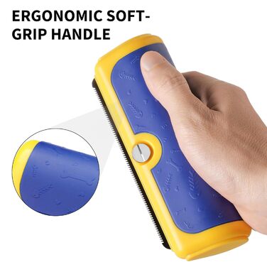 Щітка для собак та котів - двоколірна синьо-жовта, видаляє відмерле волосся та підшерсток, для собак та котів