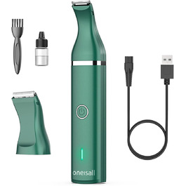 Триммер для собак Oneisall з подвійними лезами, 2 швидкості: для догляду за лапами, очима, вухами, обличчям та тілом (білий, зелений)