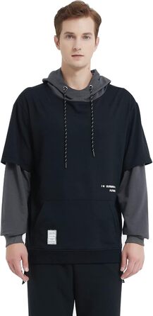 Худі чоловіче GURUNVANI з па́тчворком, чорний, розмір S