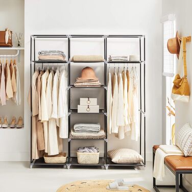 SONGMICS Clothes Closet, Fabric Closet, Folding Wardrobe with Clothes Rod, Clothes Rack, Storage, Pockets, Shoes, Bedroom, Dressing Room, 45 x 150 x 175 cm, Black RYG12B