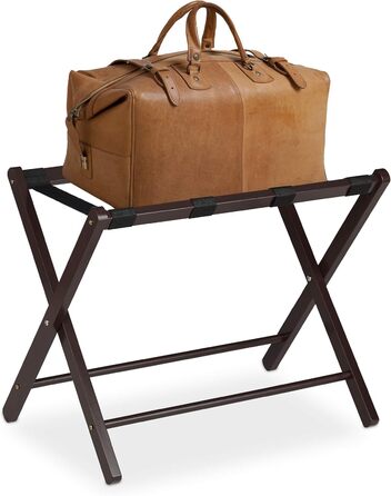 Relaxdays Folding Suit Stand, Wooden Luggage Rack, HBT: 54.5 x 66 x 44 cm, Suitcase Stool for Hotel & Home, (Brown)