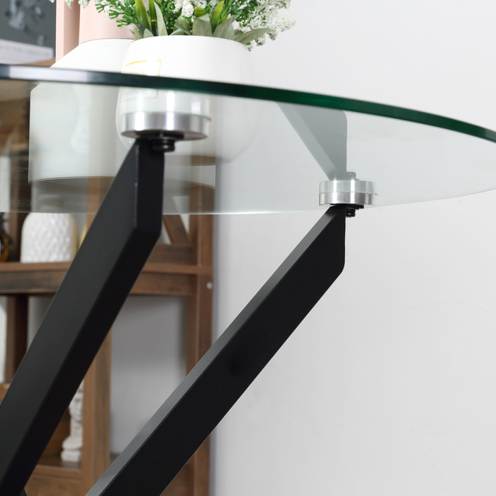 HOMCOM Modern Glass Dining Table, 80 cm Diameter, Kitchen Table with Tempered Glass Top and Metal Legs, for 4 People
