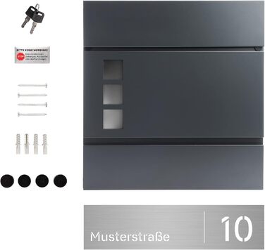 Поштовий ящик Forgard Helsingborg антрацит з газетницею, RAL 7016, персоналізований, з монтажним комплектом. З цинкової сталі, сучасний дизайн.