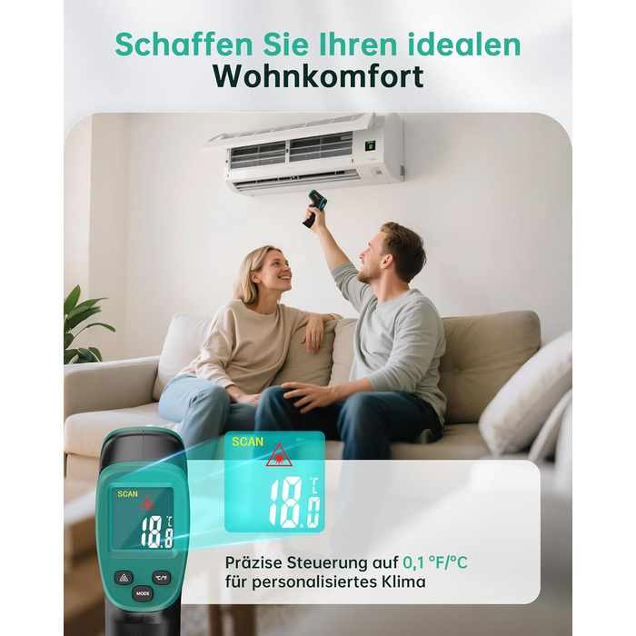 Інфрачервоний термометр ERICKHILL -50℃~800℃: безконтактний лазерний вимірювач температури з LCD-дисплеєм, регульована емісійність. Підходить для приготування їжі, грилю, заморожування, промисловості.