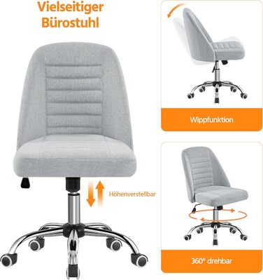 Офісне крісло Yaheetech без підлокітників, обертове з роликами, регульоване по висоті, для роботи та макіяжу (сірий, тканина)