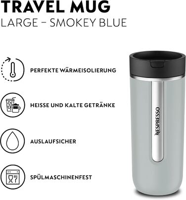 Термокружка Nespresso Travel Mug Small Sage Green 300 мл | Зручна термокружка для кави, чаю, матча | З кришкою, не протікає, можна мити в посудомийній машині | Сталева термокружка Salbeigrün (Rauchblau)