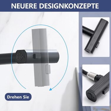 Кухонний змішувач AIMADI висувний, чорний, з 3-сторонньою душовою насадкою, 38 см шланг, однорідний міксер для холодної та гарячої води, для раковини та кухонного острова, водоспад, чорний