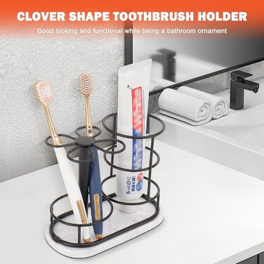 HarJue Toothbrush Holder for Bathroom, Metal Toothbrush Organizer with Marble Base, Toothbrush Storage Collection for Family, Suitable for Home, Hotel, Countertop, Vanity (Matte Black, Medium)
