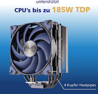 Система охолодження CPU Akasa Alucia H4 з вентилятором 120мм PWM, 4 теплові трубки, 185W TDP, для Intel LGA 2066, 2011, 1151, 1155, 1150, 1200, AMD AM4 AM5 Ryzen