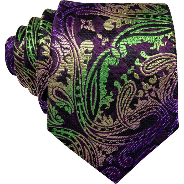 Краватка чоловіча Barry.Wang однотонна павлижий візерунок сатин з нагрудною хустинкою для весілля, золотисто-фіолетова