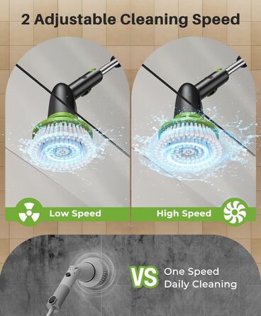 Електрична щітка для прибирання LyriFine, водонепроникна IPX7, з довгим руків'ям, 2 швидкості, змінна насадка, для ванної кімнати, білий (світло-зелений)