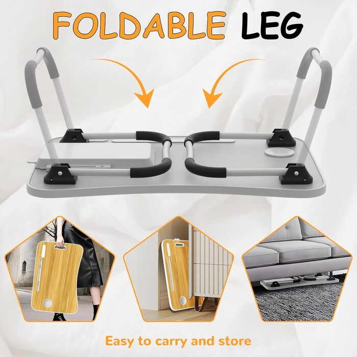 Столик для ноутбука в ліжко Huracan: регульований, з USB, підсклянником та ящиком (60x40 см, чорний)