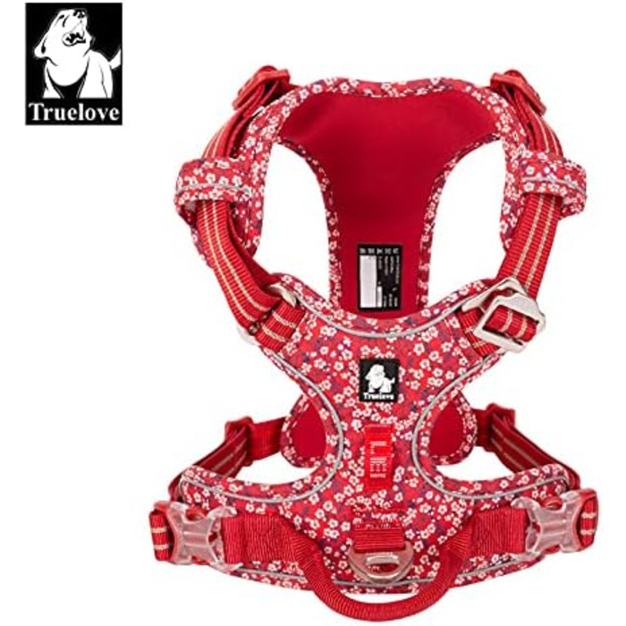 Шлейка для собак WINHYEPET Truelove No-Pull, бавовняна, дихаюча, світловідбиваюча, регульована, для маленьких та середніх собак і котів, TLH5655 (S, Маковий Червоний)