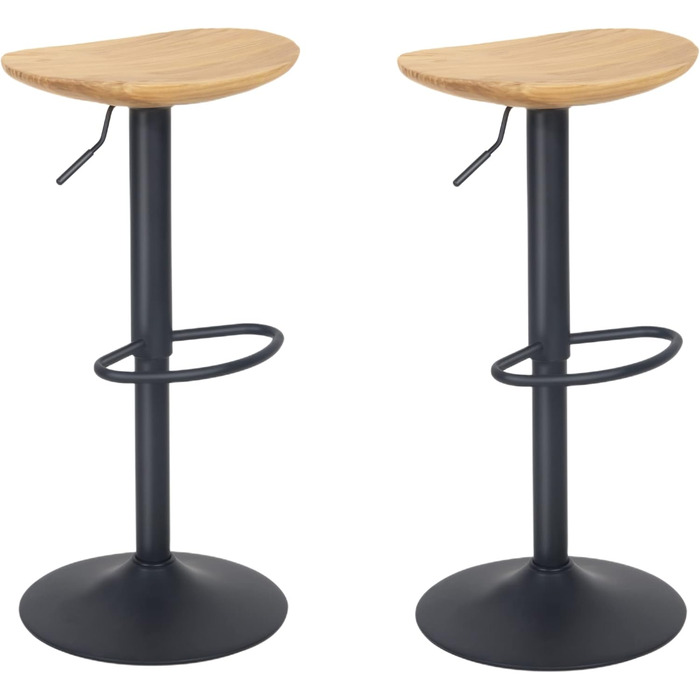 Kidol Adjustable Height Bar Stools 2-Pack - 360° Swivel, Round Wooden Seat, Metal Frame, for Kitchen/Bar/Living Room (Brown)