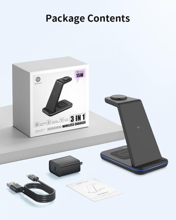 Бездротова зарядка JoyGeek 3-в-1 для Samsung Galaxy S25/S24/S23/S22/Z Flip/Fold, Galaxy Watch Ultra/8/4, Galaxy Buds - Чорний