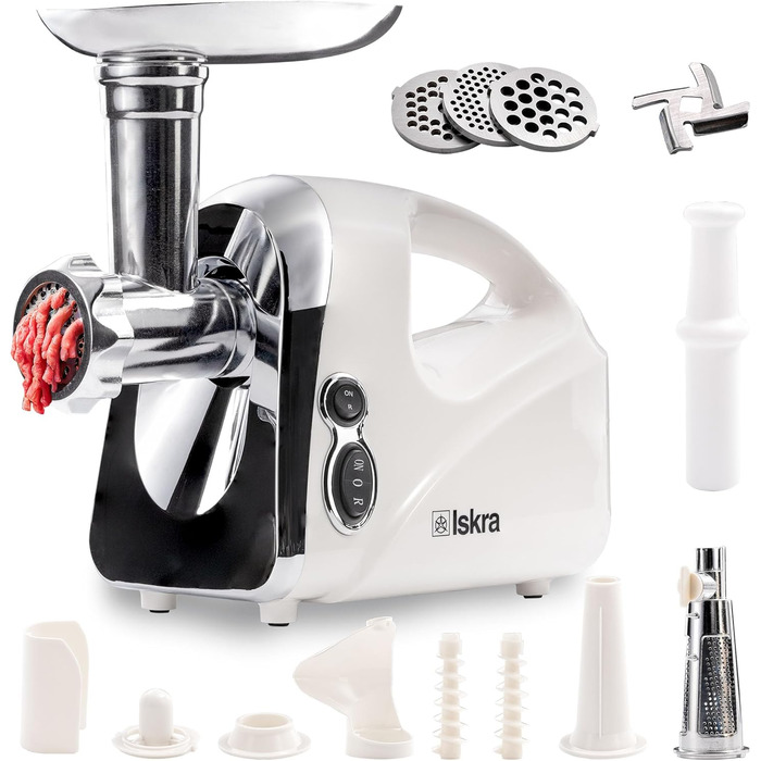Електричний Fleischwolf Iskra 1200W: м'ясорубка, фляндр, соковичавник 4-в-1 з нержавіючої сталі