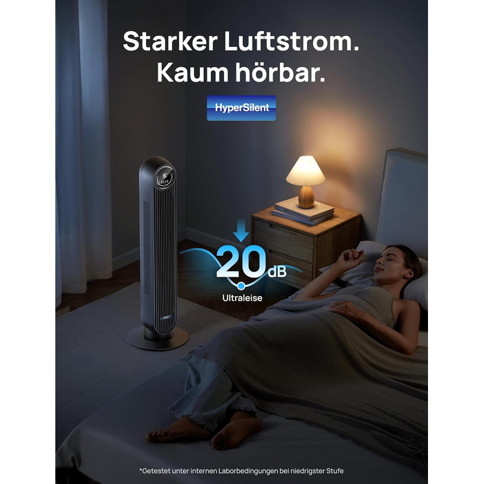 Турбовентилятор Dreo з потужним мотором DC: тихий, з радіусом дії 11 м, з пультом керування, 9 режимів, 4 моди, 90° осциляція, таймер 12 годин. Ідеально для спальні.