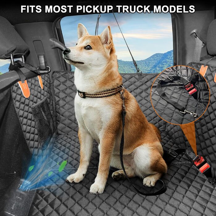 Захисний килимок для собак у машину JOEJOY, 147x73 см, чорний. Водонепроникний, антикіготковний, з кріпленням на ремінь безпеки. Підходить для пікапів.