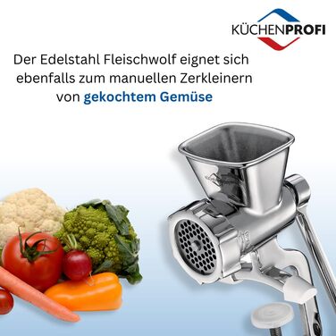 М'ясорубка ручна Küchenprofi SOLIDO з нержавіючої сталі, 3 диски, насадка для печива