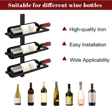 Wine Rack Bottle Rack for 6 Bottles, Metal Wine Rack Hanging Wall Mount Wine Bottle Shelves, Wall Shelf Wine Storage Shelf for Kitchen Dining Room Bar (Tier 6)
