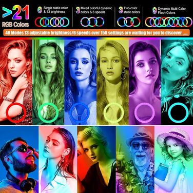 Кільцеве світло 11.5 дюймів з штативом для телефону, LED-кільцеве світло для YouTube, селфі, макіяжу, фотографії, 40 RGB-колірних режимів, 13 рівнів яскравості