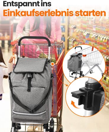 Складаний візок для покупок Homecall 50L з охолодженням, 3-в-1: візок, сумка на колесах, тачка (темно-сірий, сходинкові колеса)