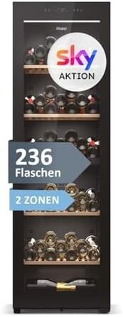 Haier 34 Bottle Wine Refrigerator - 2 Zone Wine Cooler with UV Glass Door, Wooden Shelves, Wi-Fi & Touch Display, Vibration-Free Storage