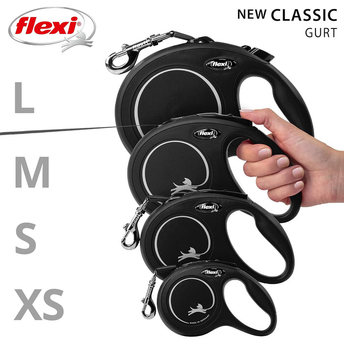 Flexi Classic L рулетка для собак до 50 кг (чорна, довжина 5 м)