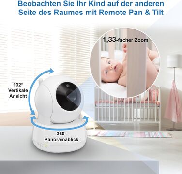 Відеоняня Vtech VM901-1W з Wi-Fi, 5-дюймовий HD-дисплей, поворотна камера 1080P, мобільний додаток, широкий кут огляду 120°, сумісна з iOS та Android