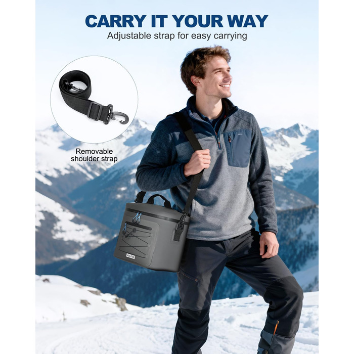 Термосумка-холодильник 15/24L, водовідштовхуюча, для пікніків, пляжу, кемпінгу, офісу, транспортування продуктів, сіра