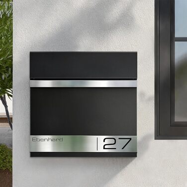 Поштова скринька Metzler Premium Stencil Anthrazit з газетницею та табличкою для імені - настінна, нержавіюча сталь V2A з порошковим покриттям RAL 7016