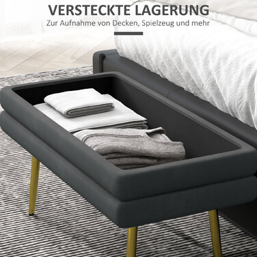 HOMCOM Bench with Cushion and Storage in Grey, Velvet-Look, Bed Bench with Steel Legs, Shoe Bench for Living Room & Bedroom 79.5x37.5x43cm