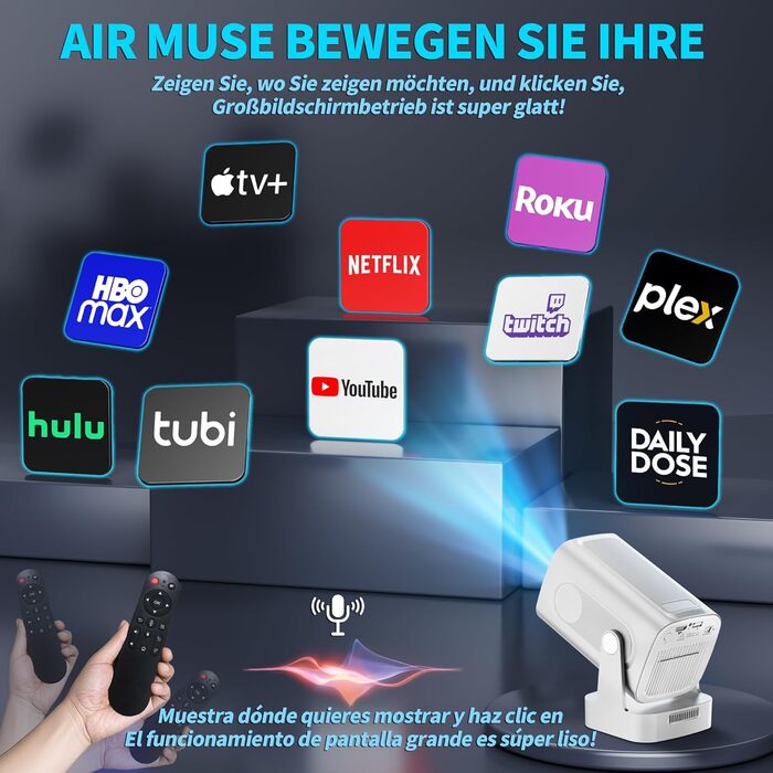 4K проєктор Beamer Full HD 1080P Android: портативний міні-проєктор з WiFi 6, Bluetooth 5.2, 270° обертанням, підтримкою PC/HDMI/USB, з пультом та мишкою, білий
