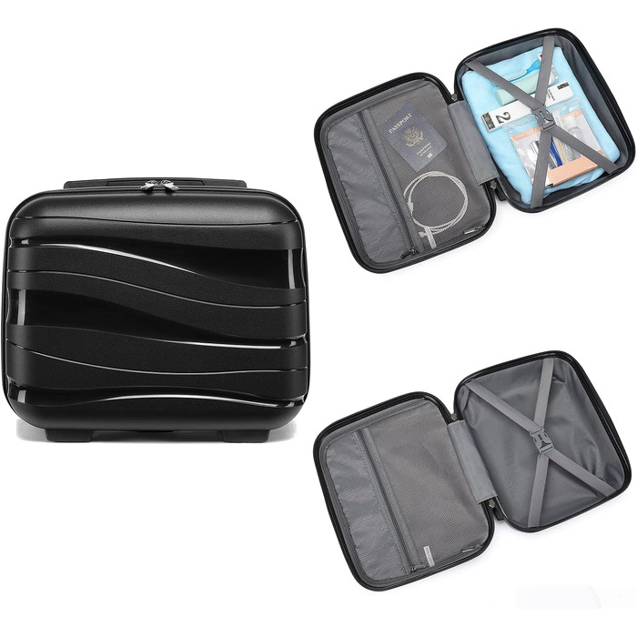 Набір валіз KONO 2 шт: велика валіза-тролі (56 см) + косметичка з поліпропілену, з 4 колесами та TSA-замком (кремовий білий)