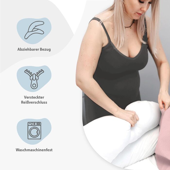 Подушка для вагітних Totsy Baby XXL 190 см - подушка для сну на боці, підтримка тіла, муслінова наволочка, Oeko-Tex, пудрово-рожевий колір