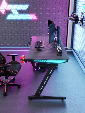 Ігровий комп'ютерний стіл з LED-підсвіткою, сучасний геймерський стіл, 140 см, чорний