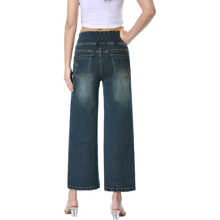 Джинси жіночі Daen Baggy, висока талія, еластичні, укорочені прямі, 7/8, колір індиго (XL)