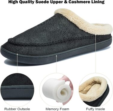 Тапочки чоловічі Miqieer з меморі-піною, теплі зимові плюшеві халапони (45/46 EU, 570 Чорний)