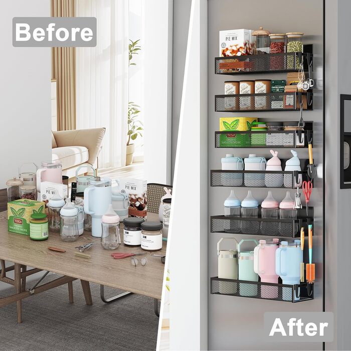 Магнітна полиця для холодильника з 8 гачками, органайзер для кухні (6 шт.)