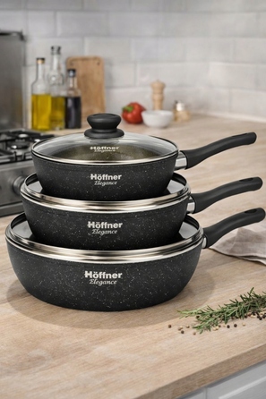 Набір сковорідок Hoffner, 3 предмети, чорний, антипригарне покриття, 20/24/28 см