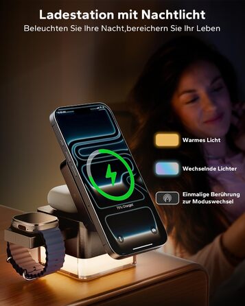 База для зарядки Apple Watch та iPhone KPON Magsafe 3-в-1, сумісна з iPhone 17/16/15/14/13/12/Air/Pro Max, Apple Watch 11/10/9, AirPods (Сірий/Чорний)