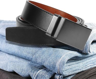 Чоловічий ремінь на пряжці, автоматична застібка, для костюма та ділового одягу, ширина 35 мм, регульований розмір, колір чорний, довжина 130 см, підходить для об'єму талії 28'-44'