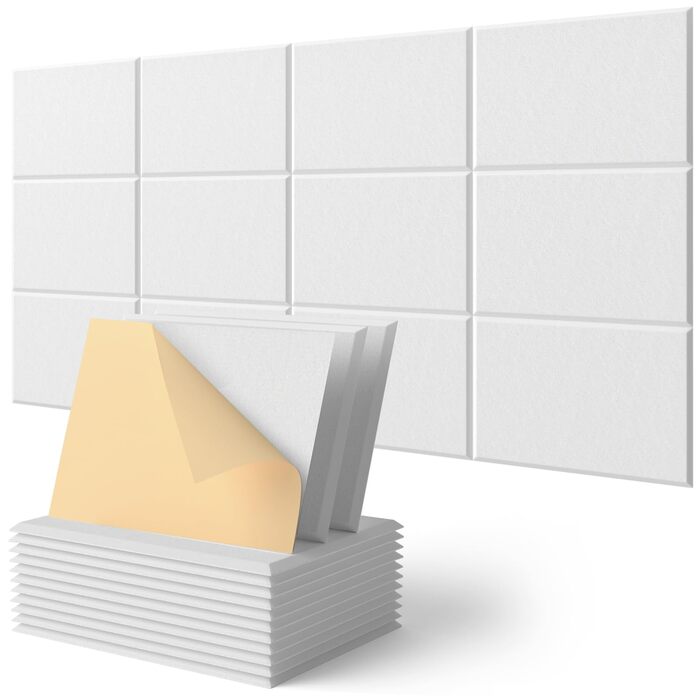 Акустичні панелі для звукоізоляції стін прямокутні, шумопоглищаючі панелі високої щільності з самоклейкою, білі (30x40x0.9 см, 12 шт)