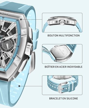 Чоловічий годинник-хронограф на кварцовому механізмі з японським годинниковим механізмом, 5ATM, корпус з нержавіючої сталі, ремінець з силікону (Blue3)