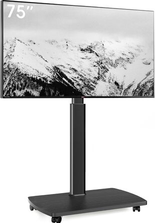 AOKCOS Rolling TV Stand with Shelf - Adjustable Height & Swivel - Fits 43-75 inch TVs (up to 50kg) - VESA 600x400mm - White & Natural Wood Finish