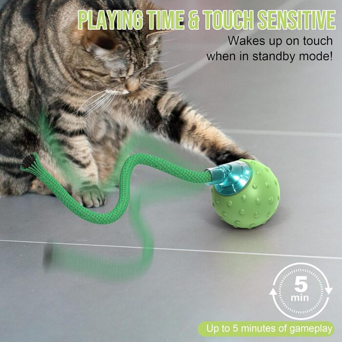 IOKHEIRA Electric Cat Toy Ball - Interactive, Automatic, USB Rechargeable, 3 Working Modes, Irregular Movement (Green)