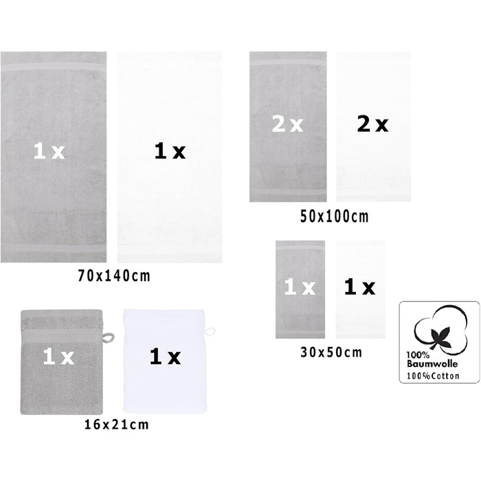 Набір рушників Betz 10 штук Premium 100% бавовна: 2 великі, 4 середні, 2 гостьові, 2 рукавички. Кольори: антрацит & сріблястий сірий