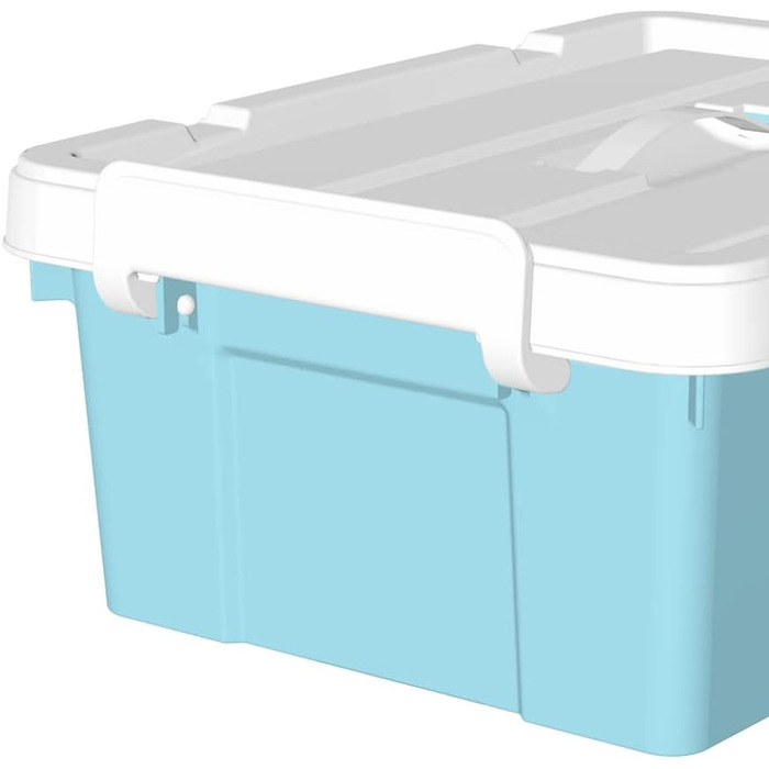 Cetomo 65 l x 6 Plastic Storage Box, Tote Bag, Organizer Container with Robust Lid and Secure Locking Buckles, Stackable, 6 Pieces, Blue with Buckle (20L*6)